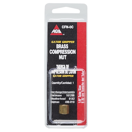 Ags Brass Compression Nut, 1/8 Tube, 1/card CFN-0C